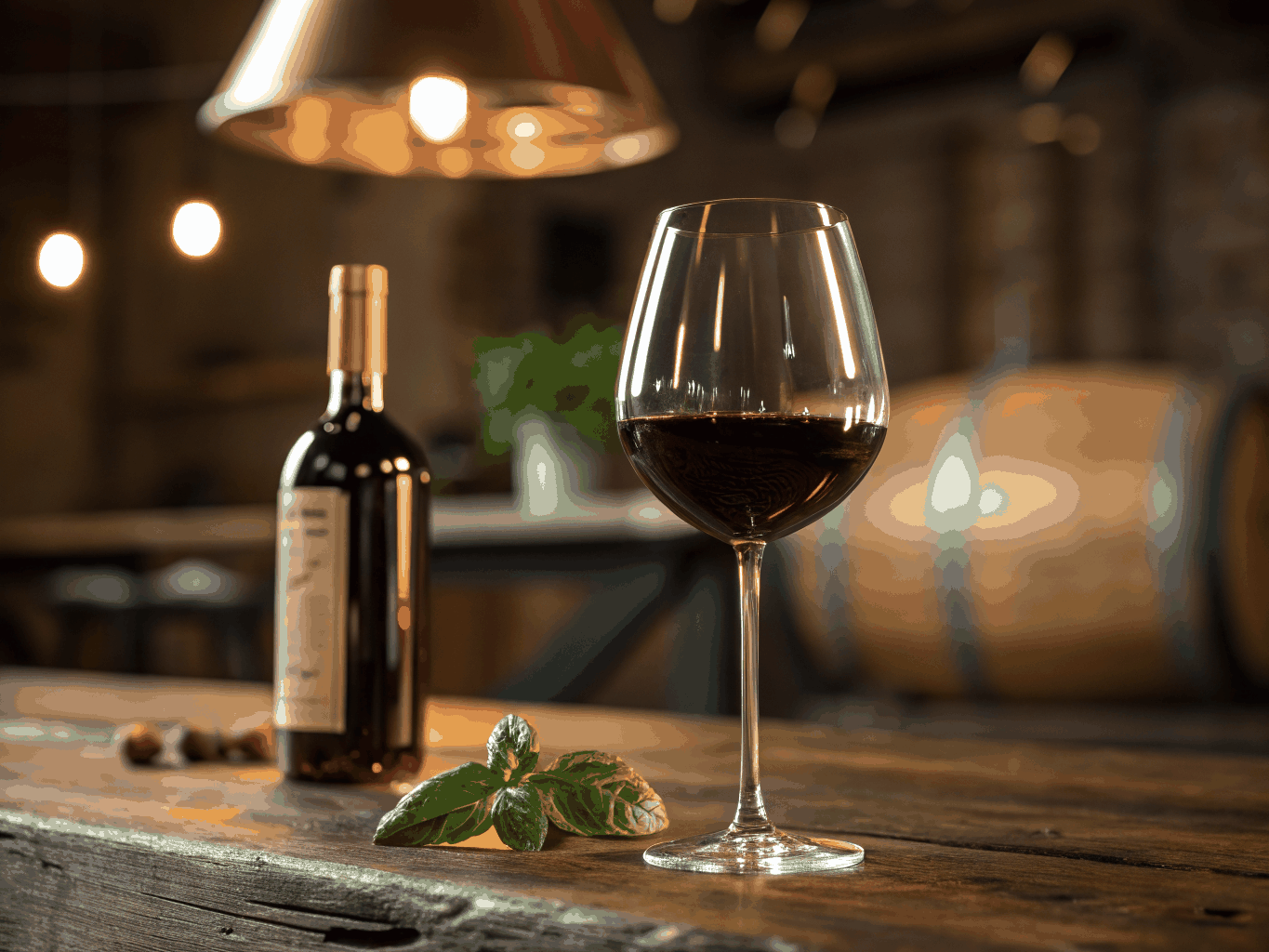 Glass and bottle of Piedmont Barolo red wine