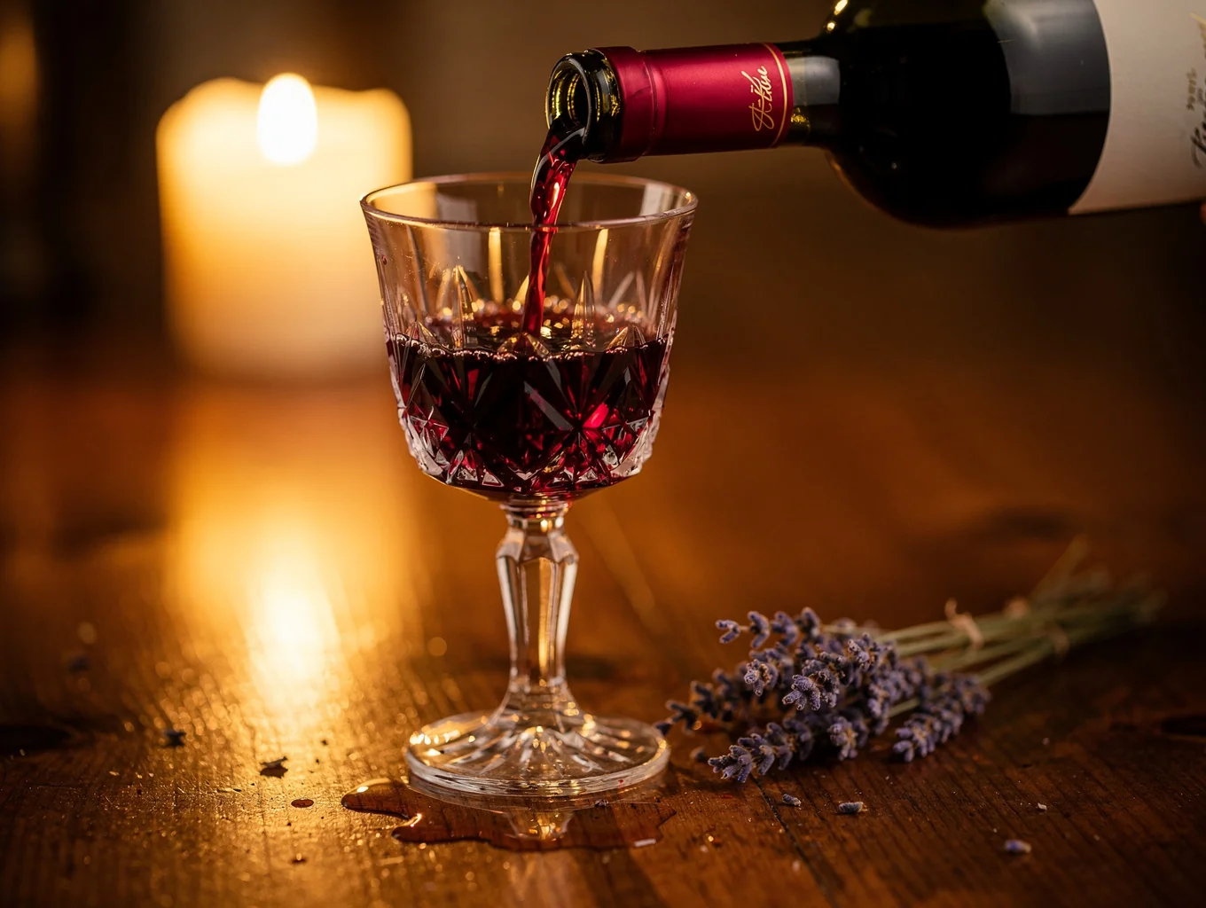 Deep red Tuscan Brunello wine in crystal goblet