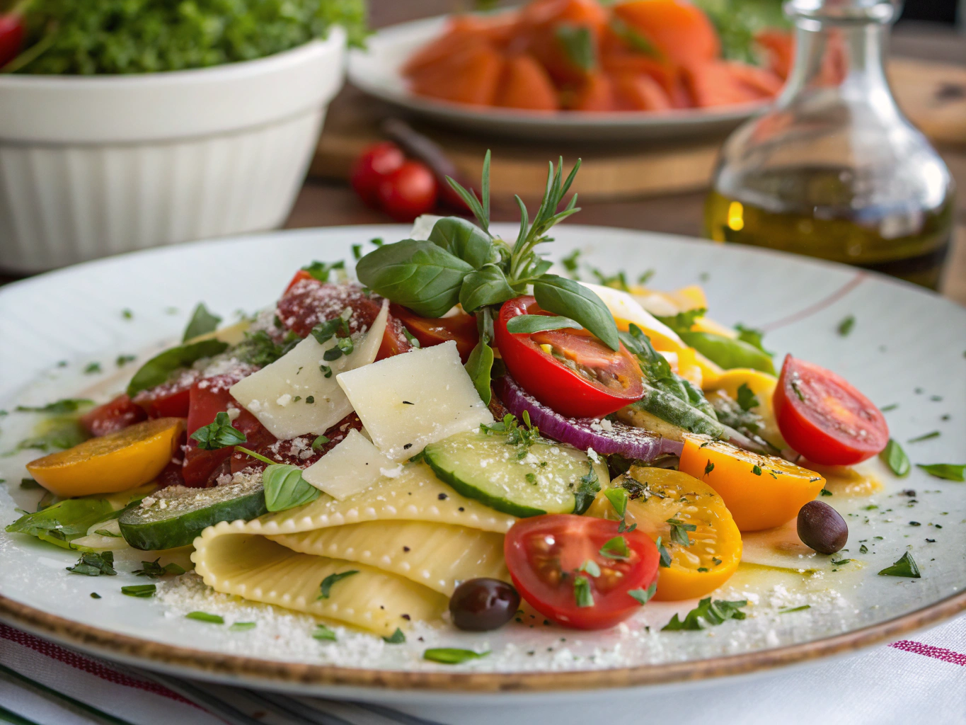 Beautifully plated seasonal Italian dish on a ceramic plate